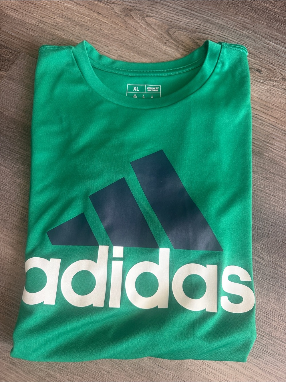 adidas Green Tee with Navy Logo and White Wordmark